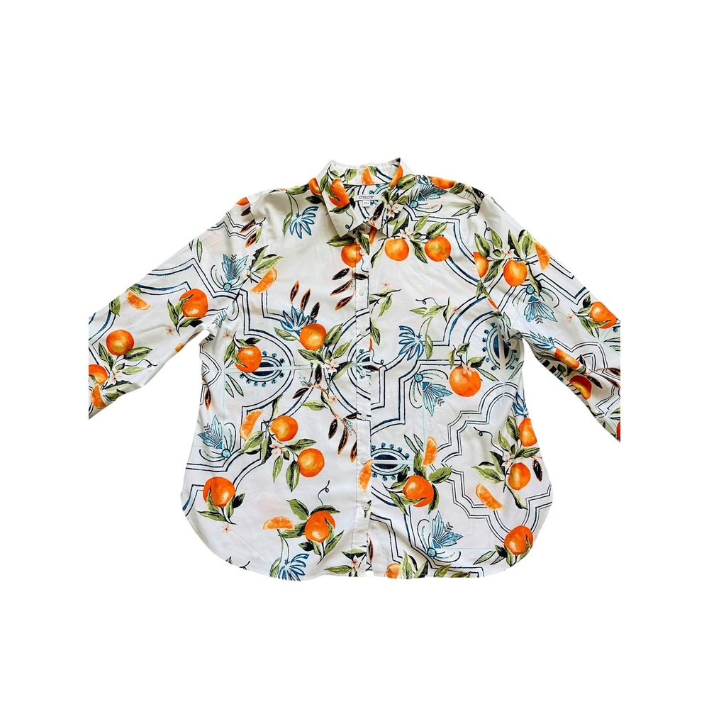 Italian Summer Chicos Orange Citrus Tile Print Button Up Shirt 3 XL Coastal - Picture 2 of 7